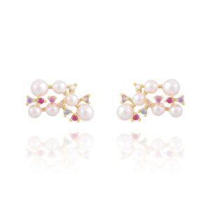 Brinco em Pérolas Shell e Zircônias Coloridas banho ouro 18k