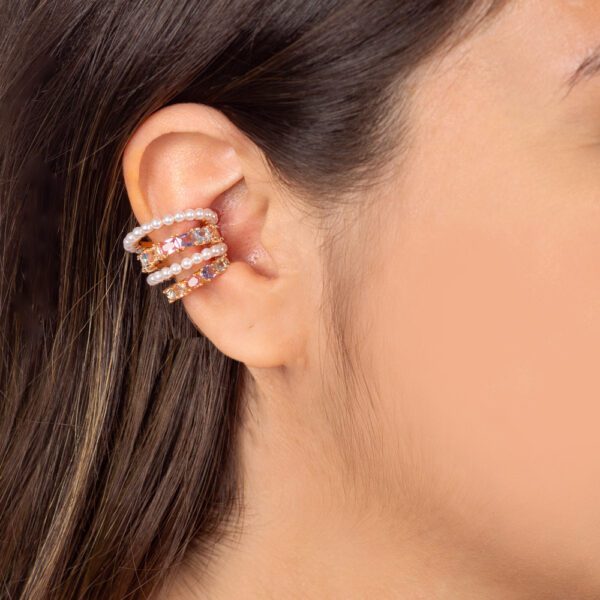 piercing fake 4 linhas intercaladas perolas e zircônias cristal - Image 2